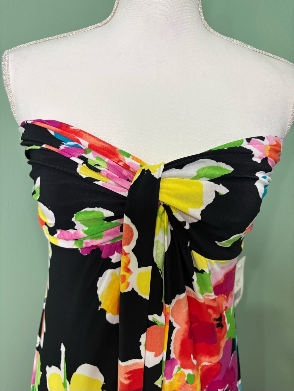 Lauren Ralph Lauren Black Strapless Floral Maxi Dress with Bright Blooms - Picture 4 of 13